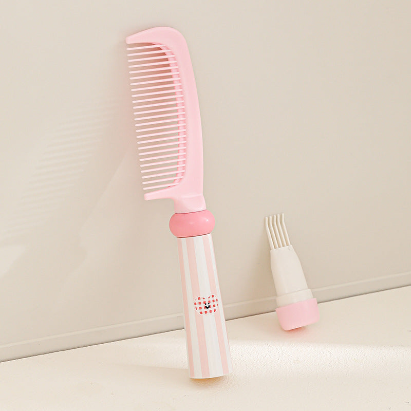 Pink 3-Piece Aesthetic Hair Brush Set - Detangling Air Cushion & Volumising Roller Comb with Hidden Cleaning Claw - Scalp Massage Styling Kit - Image 3