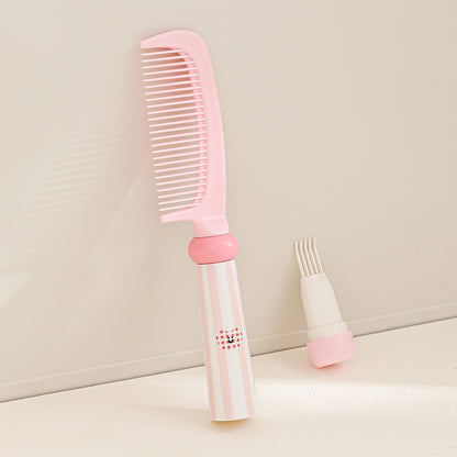 Pink 3-Piece Aesthetic Hair Brush Set - Detangling Air Cushion & Volumising Roller Comb with Hidden Cleaning Claw - Scalp Massage Styling Kit - Image 3