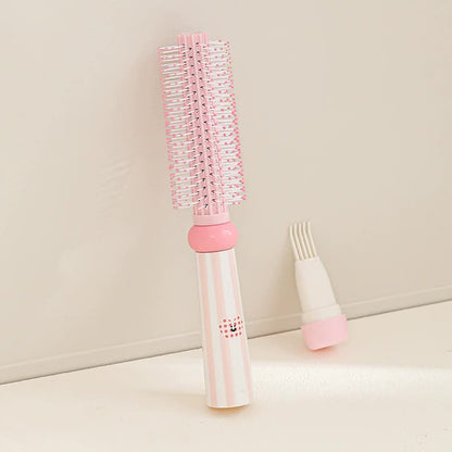 Pink 3-Piece Aesthetic Hair Brush Set - Detangling Air Cushion & Volumising Roller Comb with Hidden Cleaning Claw - Scalp Massage Styling Kit - Image 4