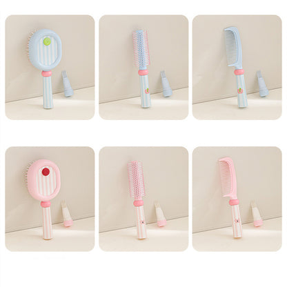 Pink 3-Piece Aesthetic Hair Brush Set - Detangling Air Cushion & Volumising Roller Comb with Hidden Cleaning Claw - Scalp Massage Styling Kit - Image 7