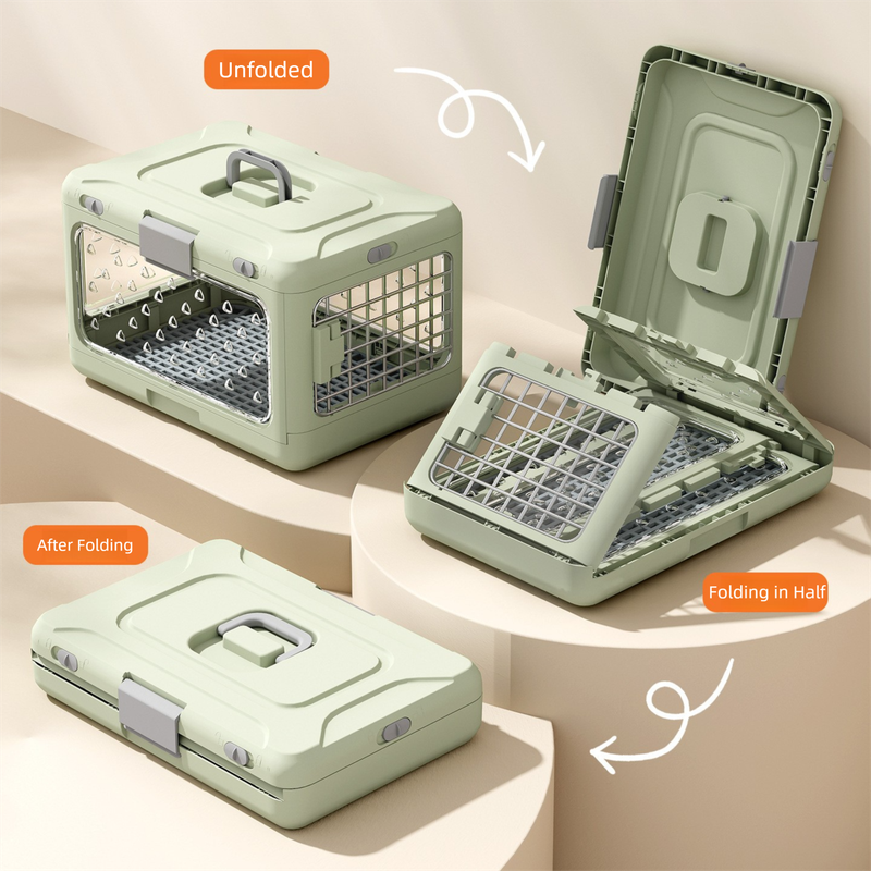 Green Premium Foldable Pet Carrier Crate - Breathable Aviation Travel Box for Cats & Small Dogs up to 10kg - Portable Car & Flight Transport Case - Image 3