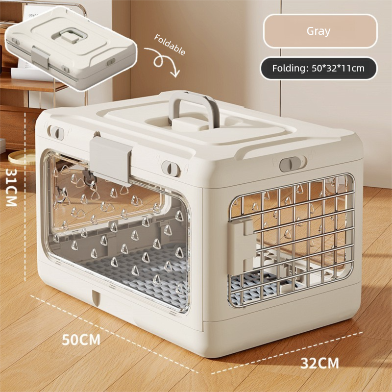 Grey Premium Foldable Pet Carrier Crate - Breathable Aviation Travel Box for Cats & Small Dogs up to 10kg - Portable Car & Flight Transport Case