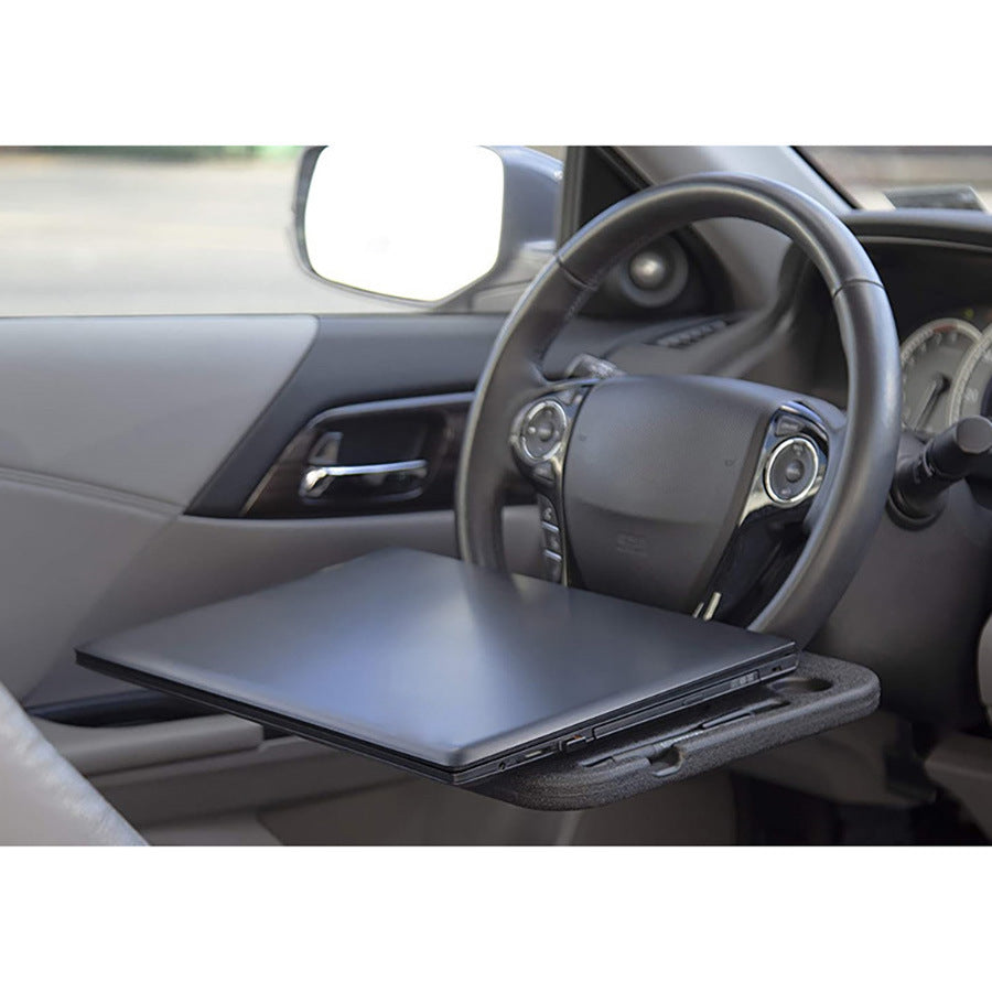 Black Portable Car Steering Wheel Tray - 2-in-1 Dual Sided Laptop Desk & Food Table with Cup Holder - Universal Auto Interior Accessory for Travel & Mobile Work - Image 4