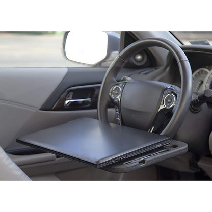 Grey Portable Car Steering Wheel Tray - 2-in-1 Dual Sided Laptop Desk & Food Table with Cup Holder - Universal Auto Interior Accessory for Travel & Mobile Work - Image 3