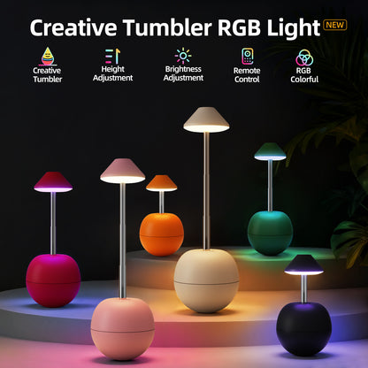 White Creative Tumbler LED Night Light - Rechargeable RGB Desk Lamp with Remote Control - Height Adjustable, Brightness Adjustable, Bedside Ambient Light - Image 4