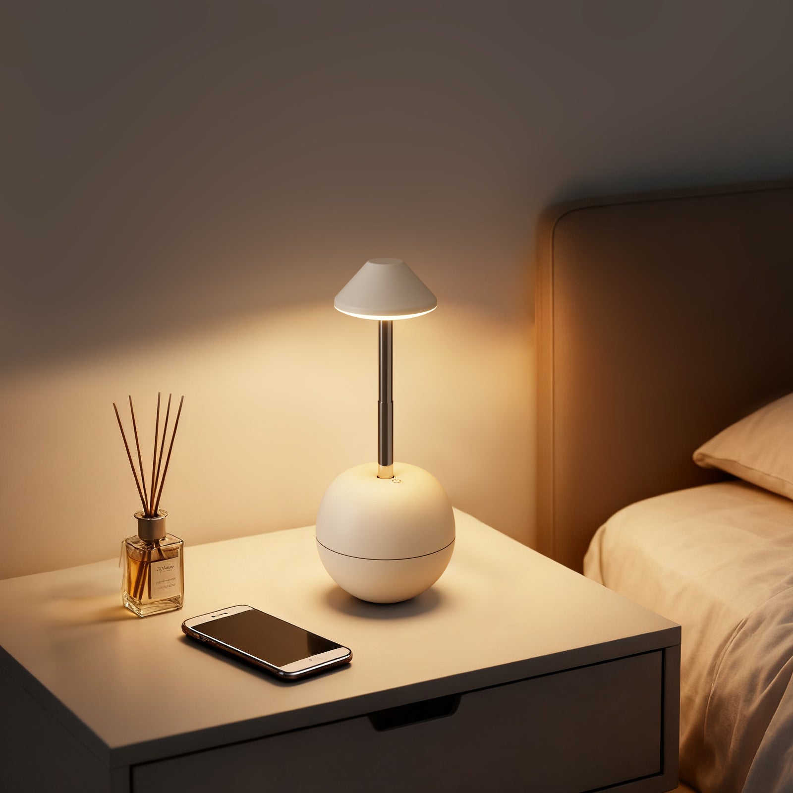 White Creative Tumbler LED Night Light - Rechargeable RGB Desk Lamp with Remote Control - Height Adjustable, Brightness Adjustable, Bedside Ambient Light - Image 6