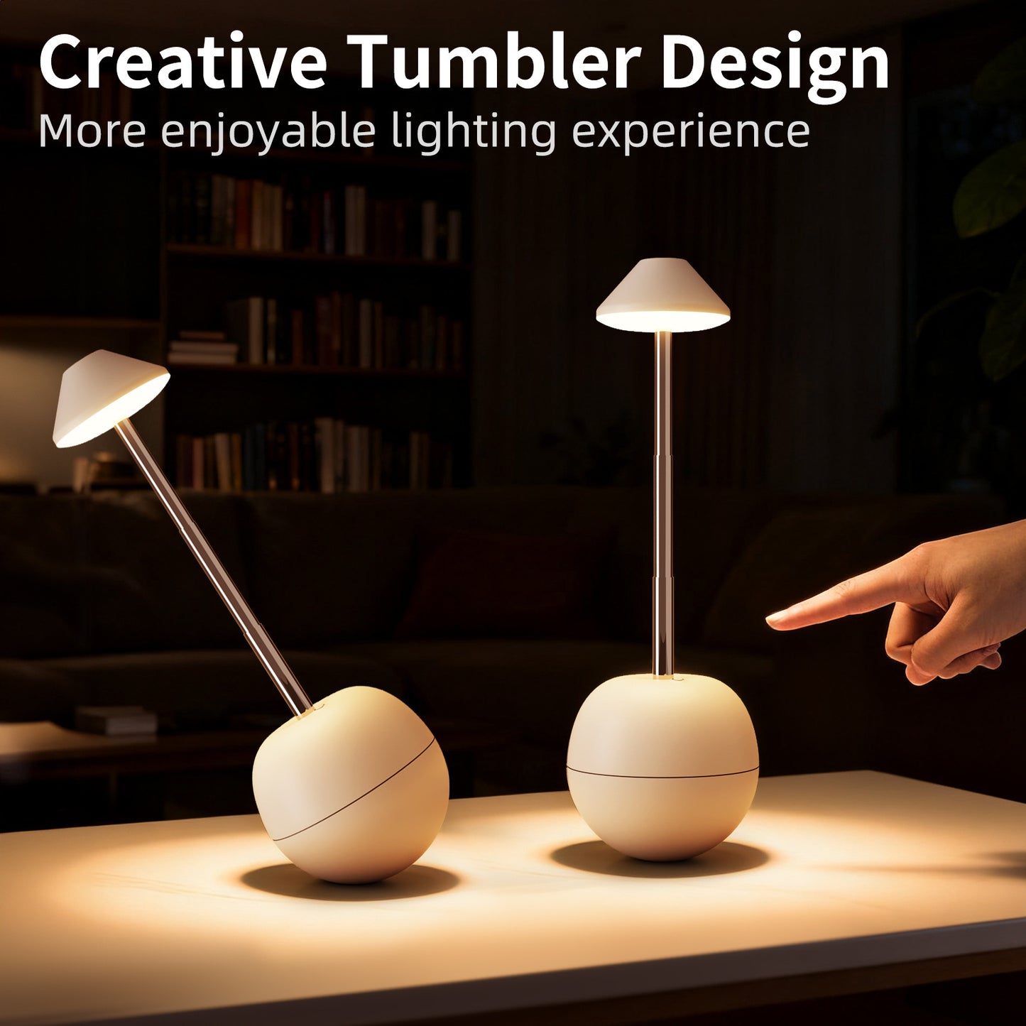 Red Creative Tumbler LED Night Light - Rechargeable RGB Desk Lamp with Remote Control - Height Adjustable, Brightness Adjustable, Bedside Ambient Light - Image 4