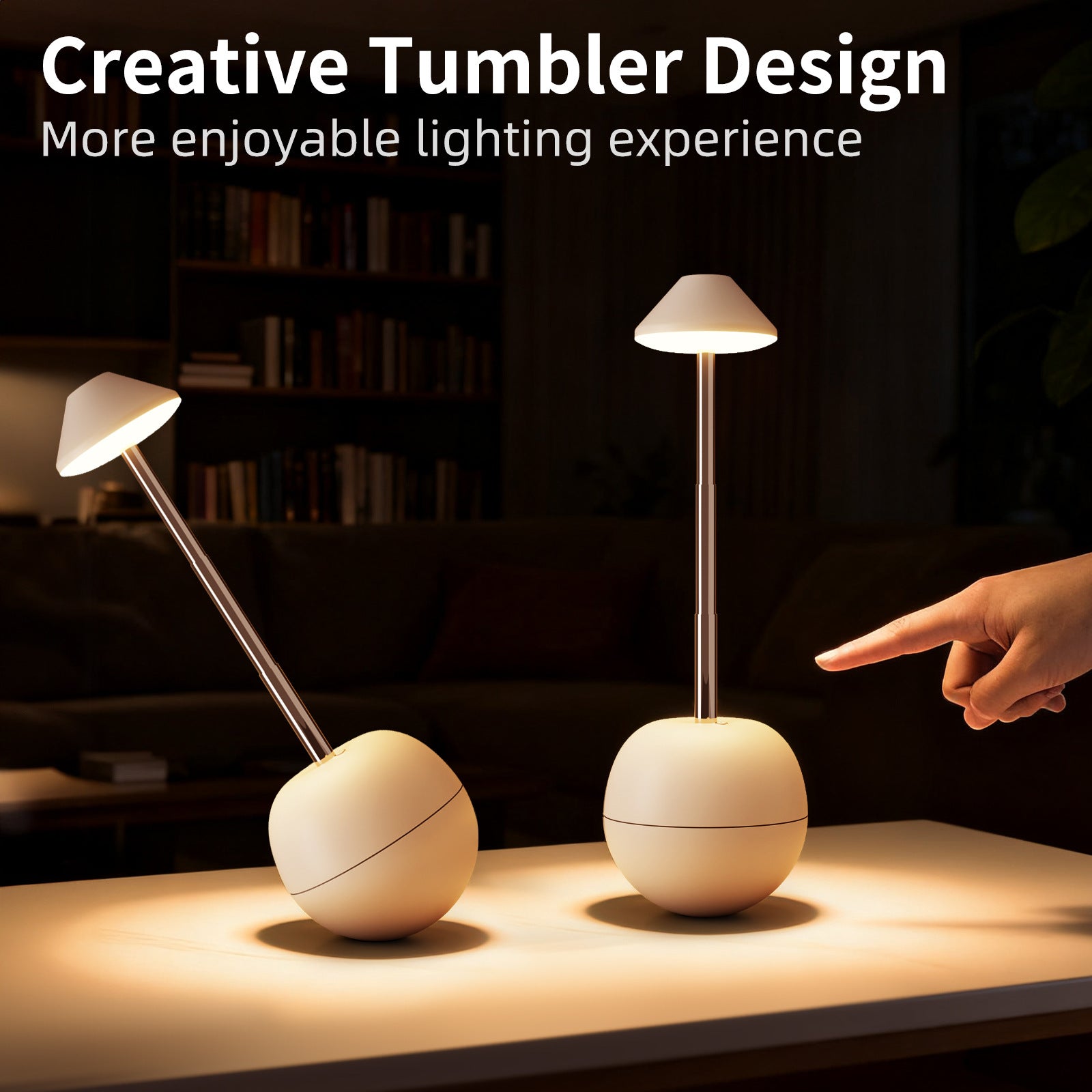 Red Creative Tumbler LED Night Light - Rechargeable RGB Desk Lamp with Remote Control - Height Adjustable, Brightness Adjustable, Bedside Ambient Light - Image 4