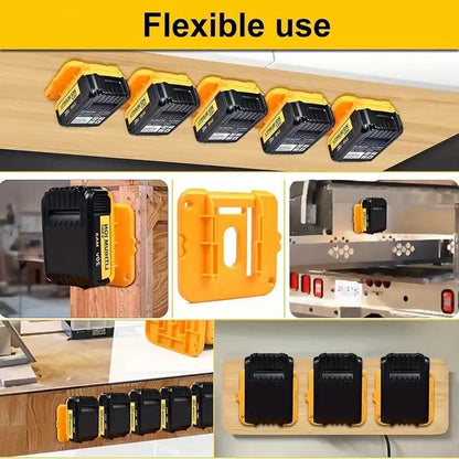Yellow 5 Pack Battery Mount Holder for Dewalt 18V 20V 60V Lithium Batteries - Heavy Duty ABS Wall Storage Rack - Workshop Garage Organiser - Image 4