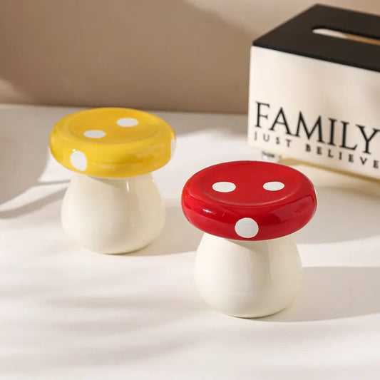 Red Stylish Mushroom Ceramic Toothpick Holder and Cotton Swab Jar for Home Kitchen Table Decor(Excluding cotton swabs, dental floss, etc.) - Image 3