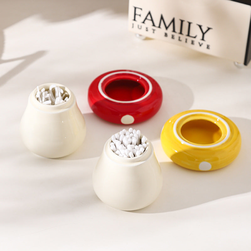 Red Stylish Mushroom Ceramic Toothpick Holder and Cotton Swab Jar for Home Kitchen Table Decor(Excluding cotton swabs, dental floss, etc.) - Image 4