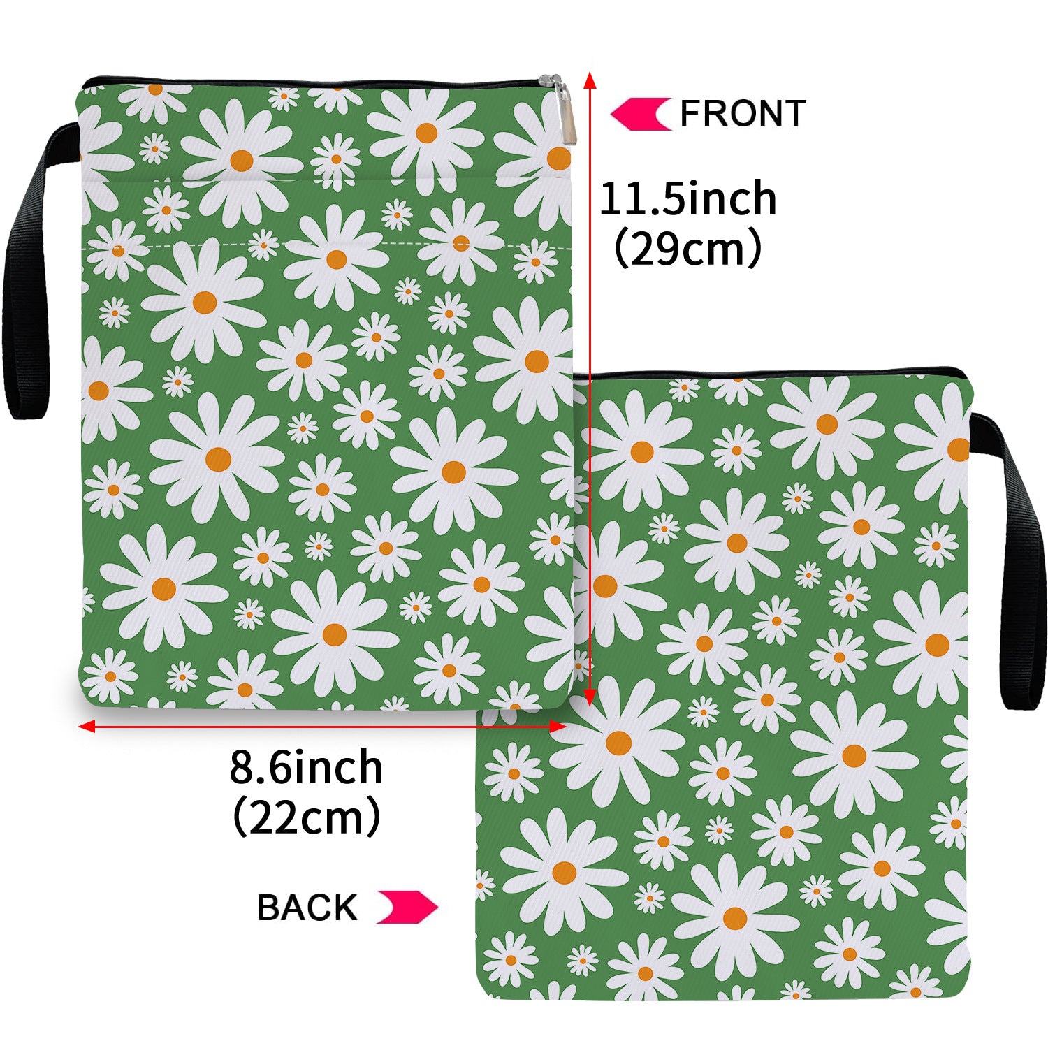 Green Floral pattern book cover with zippered pocket - Lightweight polyester book cover, suitable for books and tablets(BS001) - Image 3