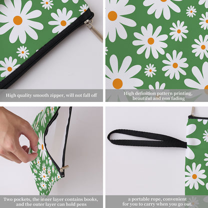 Green Floral pattern book cover with zippered pocket - Lightweight polyester book cover, suitable for books and tablets(BS001) - Image 5