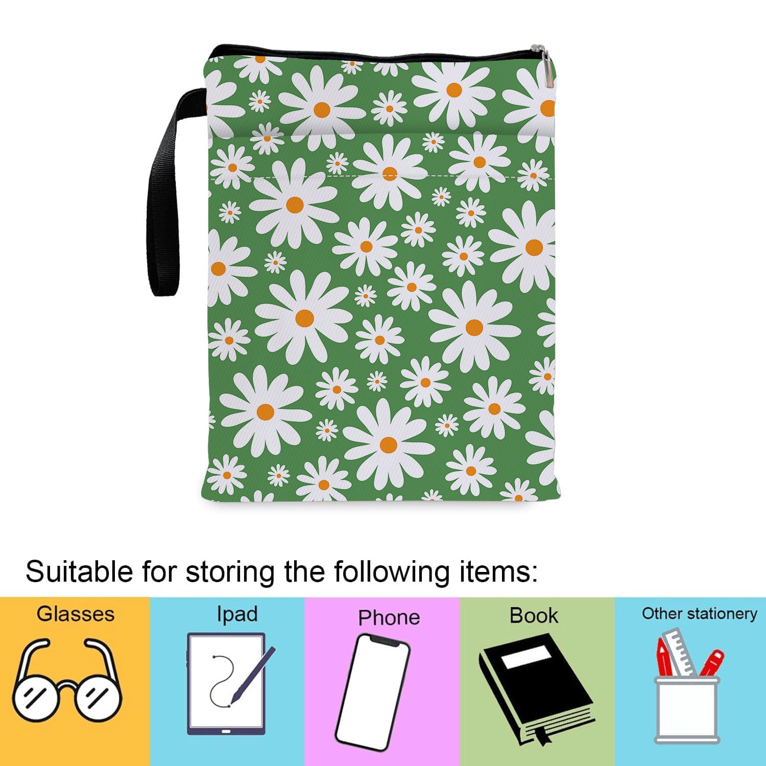 Blue Floral pattern book cover with zippered pocket - Lightweight polyester book cover, suitable for books and tablets(FBS001) - Image 4