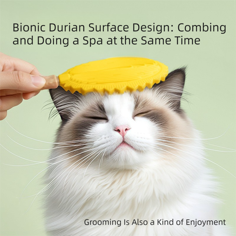 Yellow Pet Durian Massage Comb 2-Pack - Cat Deshedding Brush with Dual-Sided TPR Design for Soft Skin and Fur Cleaning - Image 2