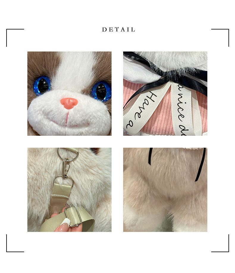 Grey Adorable Plush Cat Backpack - Soft Furry Doll Bag with Zipper Compartment for Girls and Women - Image 5