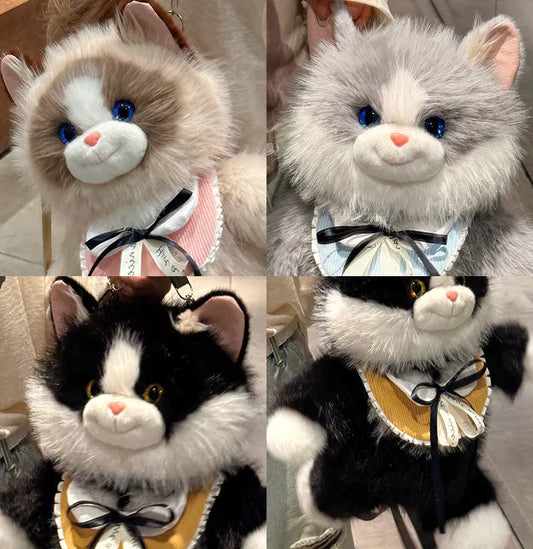 Brown Adorable Plush Cat Backpack - Soft Furry Doll Bag with Zipper Compartment for Girls and Women - Image 4