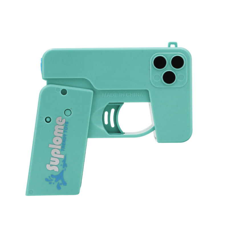 2 Pcs Green Mini Foldable Phone Water Gun - Portable Dual-Nozzle Spray Toy for Summer Fun and Stress Relief