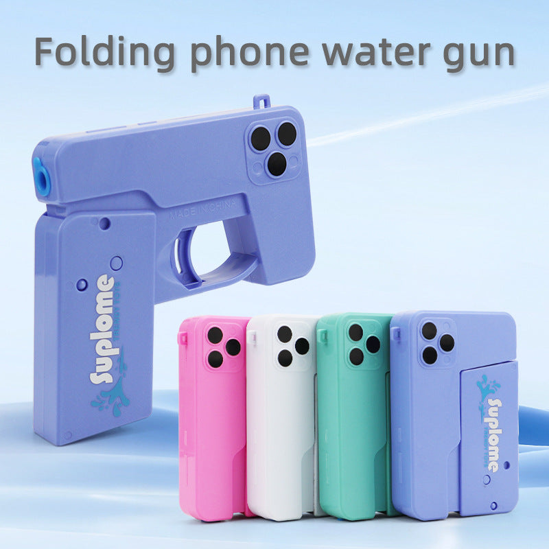 2 Pcs Grey Mini Foldable Phone Water Gun - Portable Dual-Nozzle Spray Toy for Summer Fun and Stress Relief - Image 2