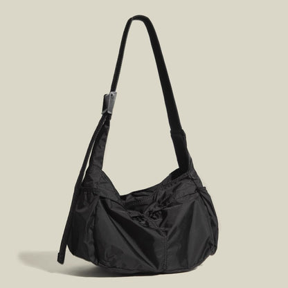 Black Large Capacity Nylon Tote Bag - Water Resistant Casual Shoulder Bag for Daily Use and Outdoor Activities
