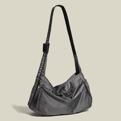 Grey Large Capacity Nylon Tote Bag - Water Resistant Casual Shoulder Bag for Daily Use and Outdoor Activities