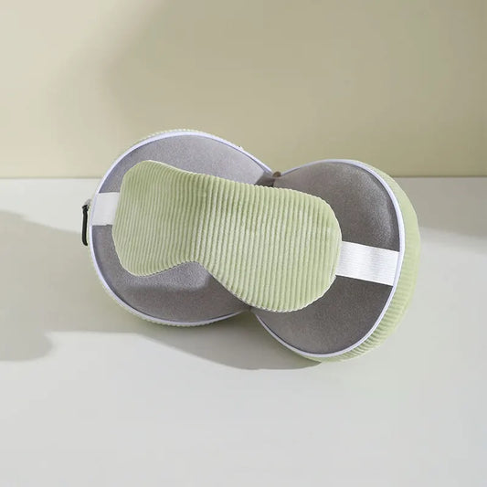 Green and Grey 3-in-1 Foldable Sleep Eye Mask with Neck Pillow - Compact Travel Pillow for Airplane, Office Naps and Restful Sleep