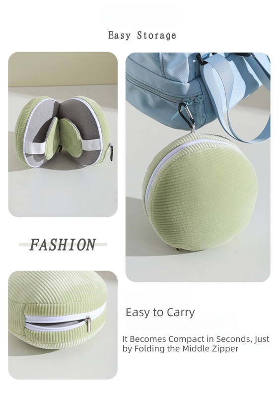 Green and Grey 3-in-1 Foldable Sleep Eye Mask with Neck Pillow - Compact Travel Pillow for Airplane, Office Naps and Restful Sleep - Image 4