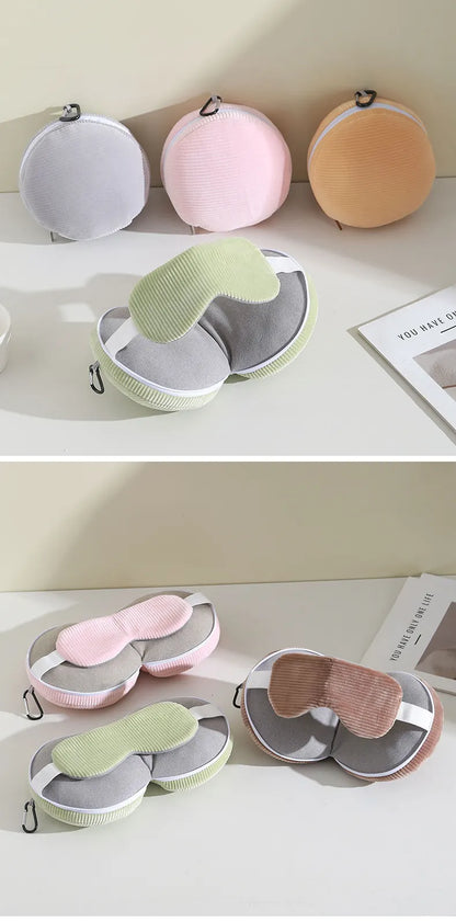 Pink and Grey 3-in-1 Foldable Sleep Eye Mask with Neck Pillow - Compact Travel Pillow for Airplane, Office Naps and Restful Sleep - Image 6