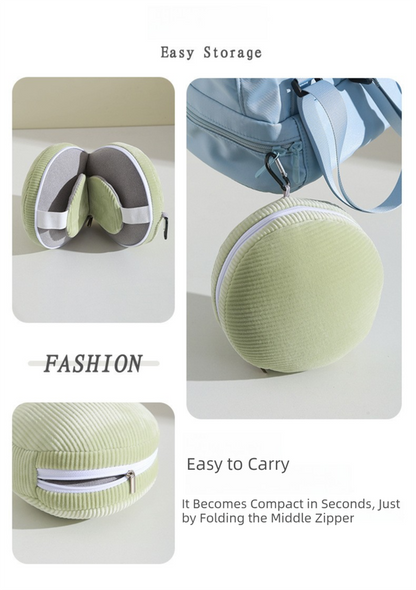 Beige and Grey 3-in-1 Foldable Sleep Eye Mask with Neck Pillow - Compact Travel Pillow for Airplane, Office Naps and Restful Sleep - Image 4