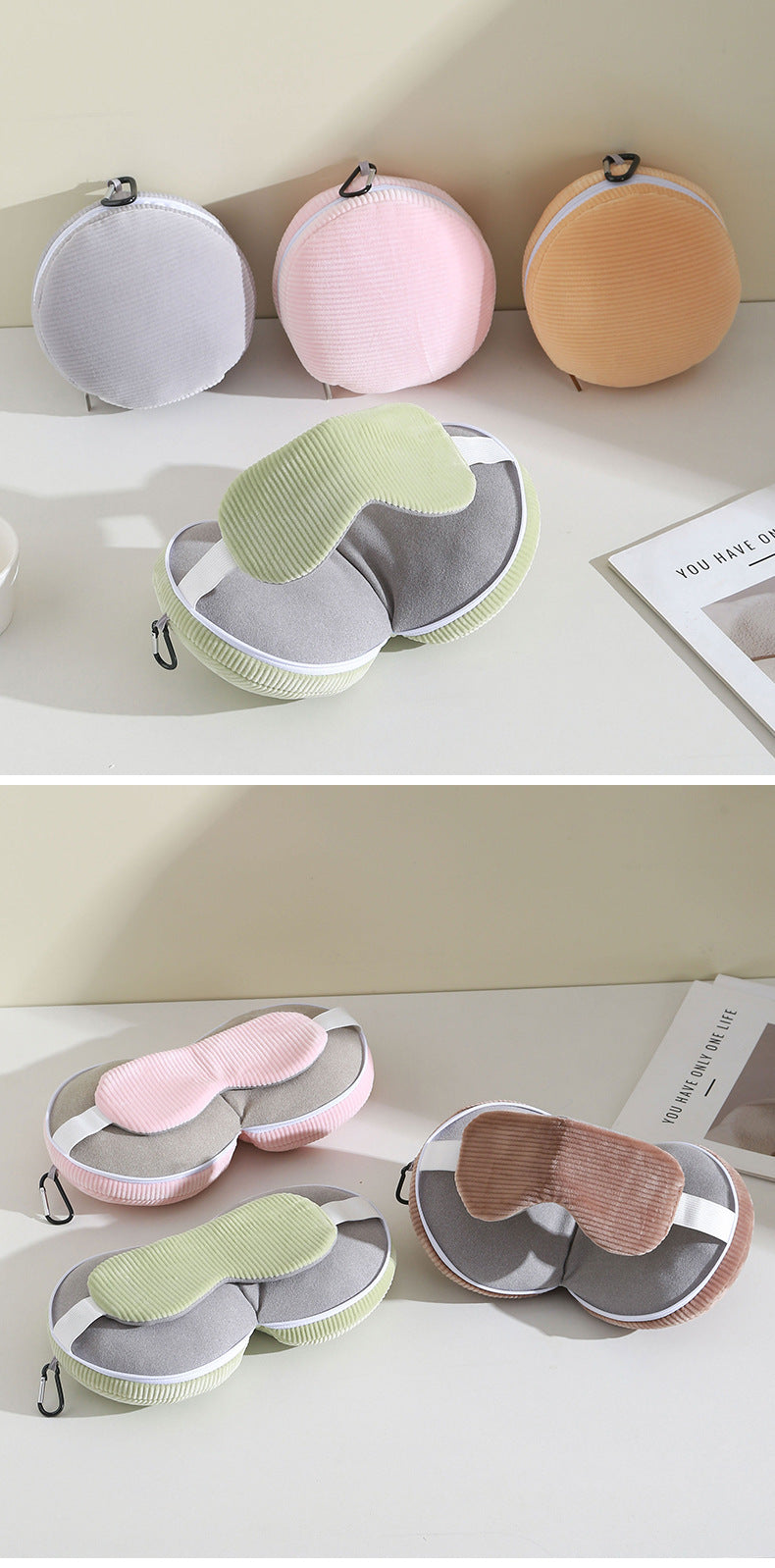 Brown and Grey 3-in-1 Foldable Sleep Eye Mask with Neck Pillow - Compact Travel Pillow for Airplane, Office Naps and Restful Sleep - Image 6