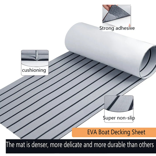 Grey Striped EVA Boat Deck Mat - Waterproof Non-Slip Flooring for Yacht, Boat, and Outdoor Use(2400x450x6mm) - Image 4
