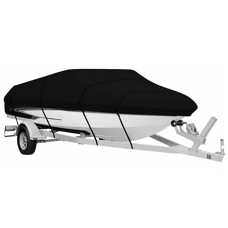 Black Heavy Duty Waterproof Tarp Covers with Storage Bag, Fits V-Hull, Fish&Ski, Pro-Style, Fishing, Runabout, Bass Boats, 17-19FT(600cm*310cm)