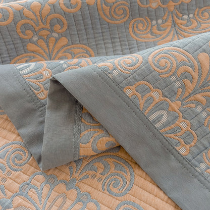 Grey and Pink Cotton Three-Layer Gauze Bed Cover Set - Reversible Vintage Printed Blanket with Two Pillowcases for Year-Round Use(150*200cm) - Image 5