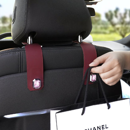 Black Car Multi-Functional PU Leather Hook with Crystal Decoration – Hidden Storage Hook for Front and Rear Seats (Set of 2) - Image 3