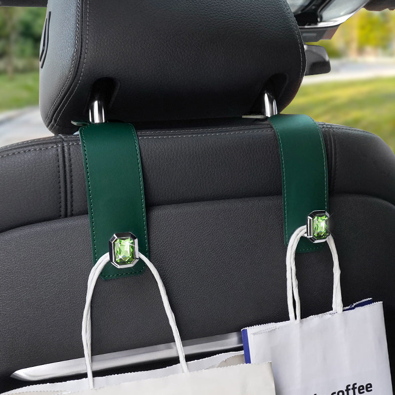 Grey Car Multi-Functional PU Leather Hook with Crystal Decoration – Hidden Storage Hook for Front and Rear Seats (Set of 2) - Image 4