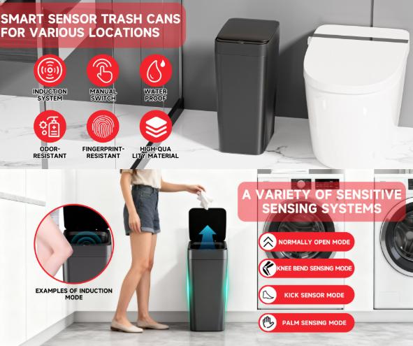 Grey Smart Sensor Trash Can – Slim, Durable, and Hands-Free Waste Bin for Kitchen, Bathroom, or Living Room - Image 4
