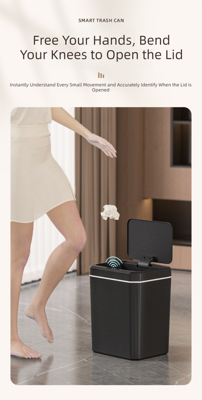 Black Smart Sensor Trash Can – 20L Capacity, Touch-Free Operation with Odor-Blocking & Waterproof Design - Image 5