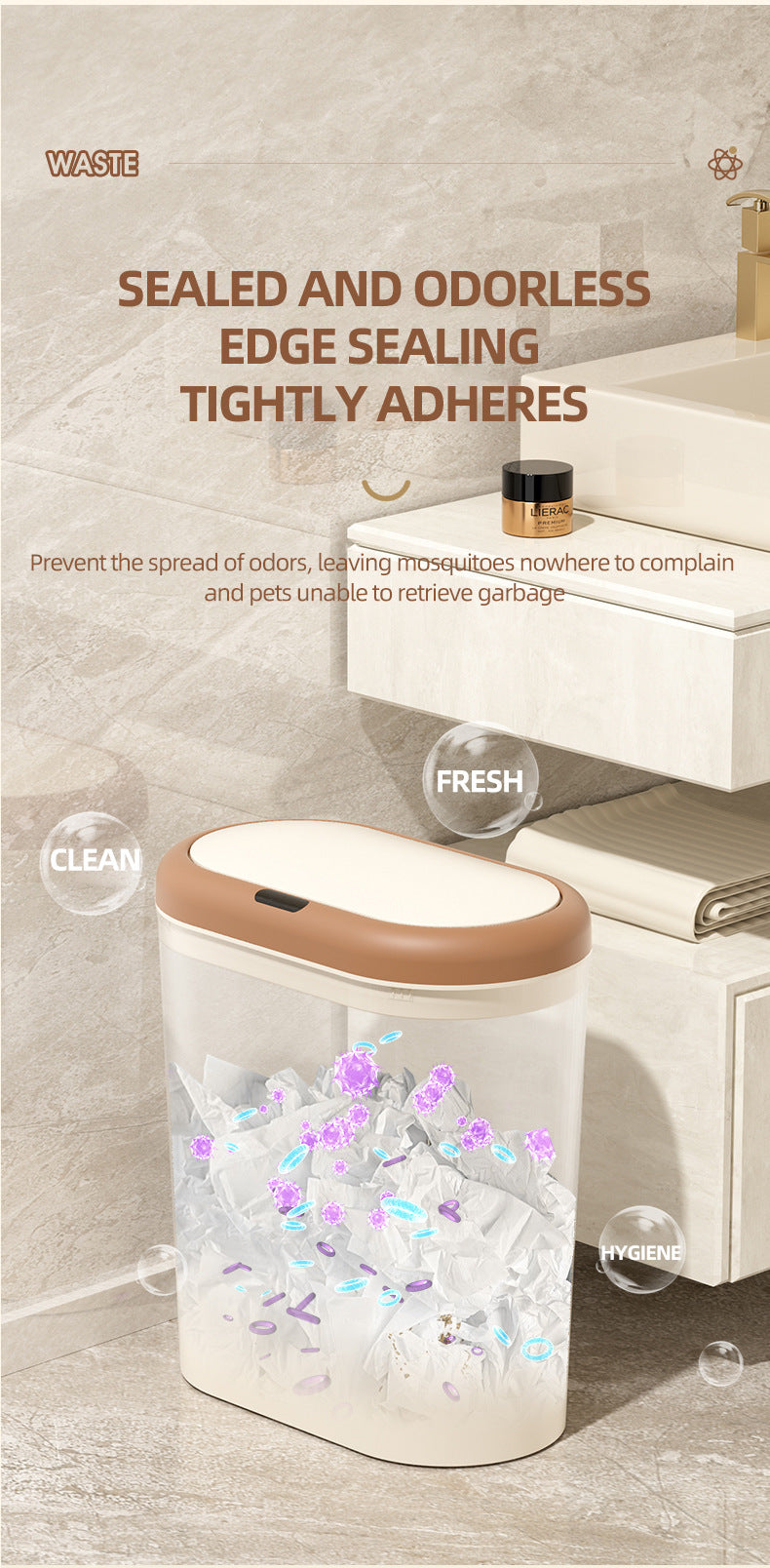 Beige Smart Sensor Trash Can – 15L Capacity, Compact Design for Home Use with Automatic Induction Opening(Three sensor modes) - Image 6