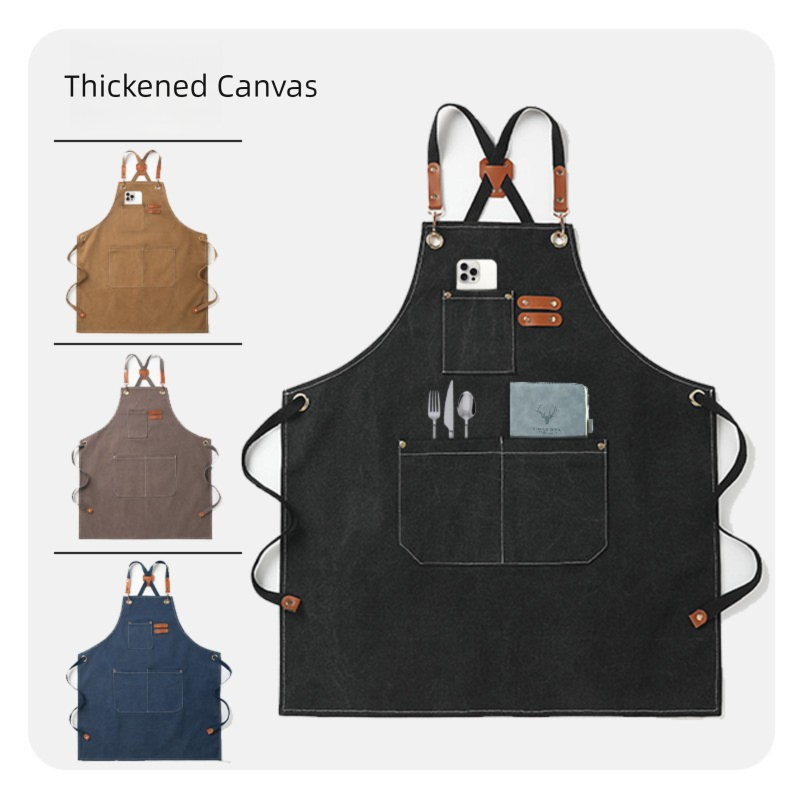 Black 16-ounce Heavy-Duty Canvas Apron – Durable, Waterproof & Oil-Resistant Kitchen Workwear for Cooking and Crafting - Image 2