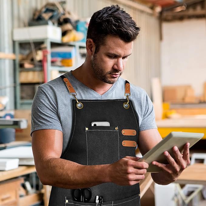 Blue 16-ounce Heavy-Duty Canvas Apron – Durable, Waterproof & Oil-Resistant Kitchen Workwear for Cooking and Crafting - Image 3
