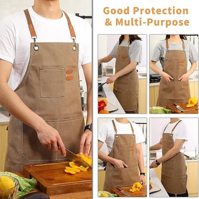 Brown 16-ounce Heavy-Duty Canvas Apron – Durable, Waterproof & Oil-Resistant Kitchen Workwear for Cooking and Crafting - Image 2