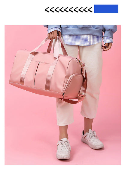 Pink Large Capacity Travel Duffel Bag – Wet & Dry Separation, Shoe Compartment, and Luggage Sleeve for Gym, Yoga, and Short Trips - Image 2