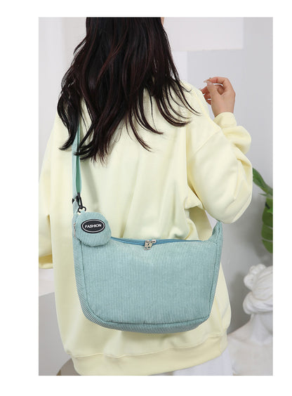 Green Minimalist Corduroy Crossbody Bag – Large Capacity Single Shoulder & Diagonal Sling Bag in Korean Style - Image 2