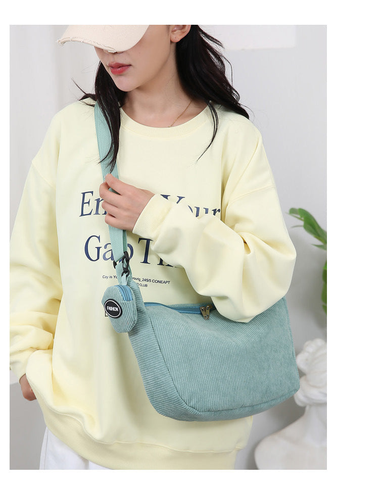 Green Minimalist Corduroy Crossbody Bag – Large Capacity Single Shoulder & Diagonal Sling Bag in Korean Style - Image 8