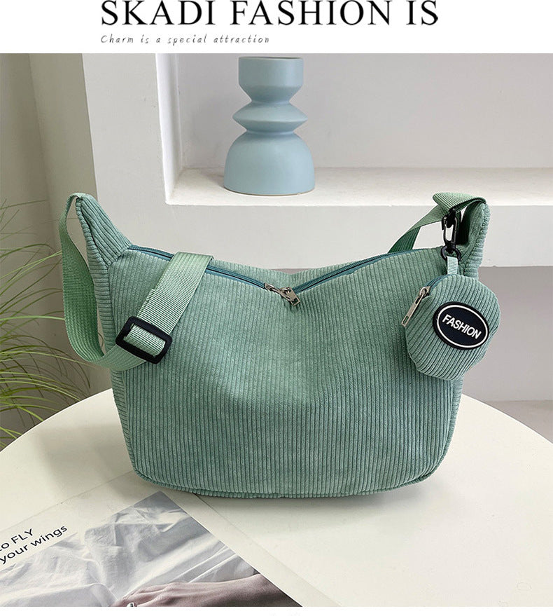 Black Minimalist Corduroy Crossbody Bag – Large Capacity Single Shoulder & Diagonal Sling Bag in Korean Style - Image 7