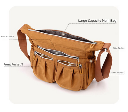 Brown Multi-Pocket Lightweight Nylon Crossbody Bag – Stylish, Functional, and Spacious Shoulder Bag for Women - Image 3
