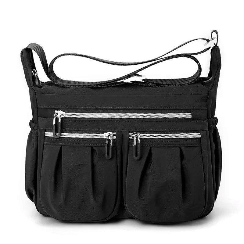 Black Multi-Pocket Lightweight Nylon Crossbody Bag – Stylish, Functional, and Spacious Shoulder Bag for Women