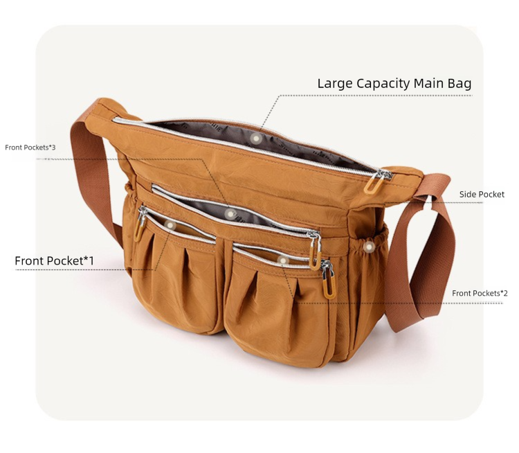 Purple Multi-Pocket Lightweight Nylon Crossbody Bag – Stylish, Functional, and Spacious Shoulder Bag for Women - Image 3
