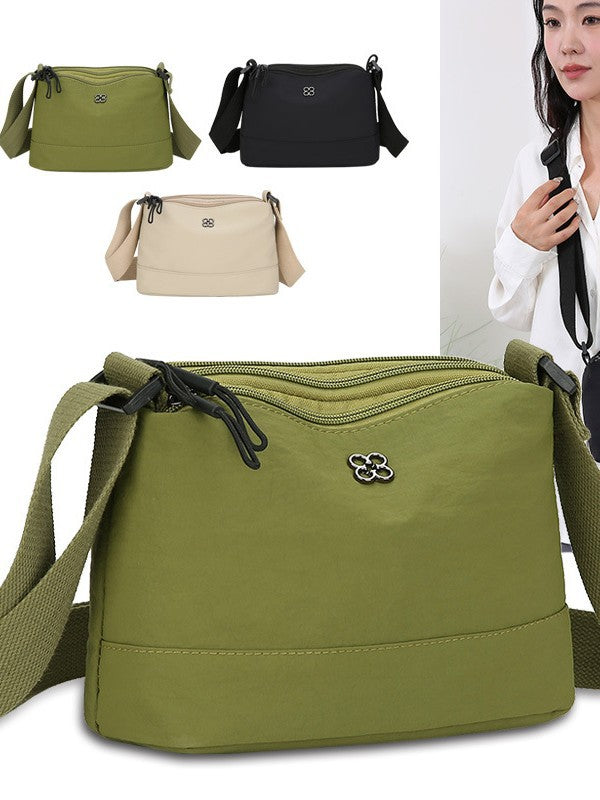 Black Lightweight Multi-Layer Crossbody Bag for Women – Compact, Water-Resistant Nylon Shoulder Bag with Adjustable Strap - Image 3