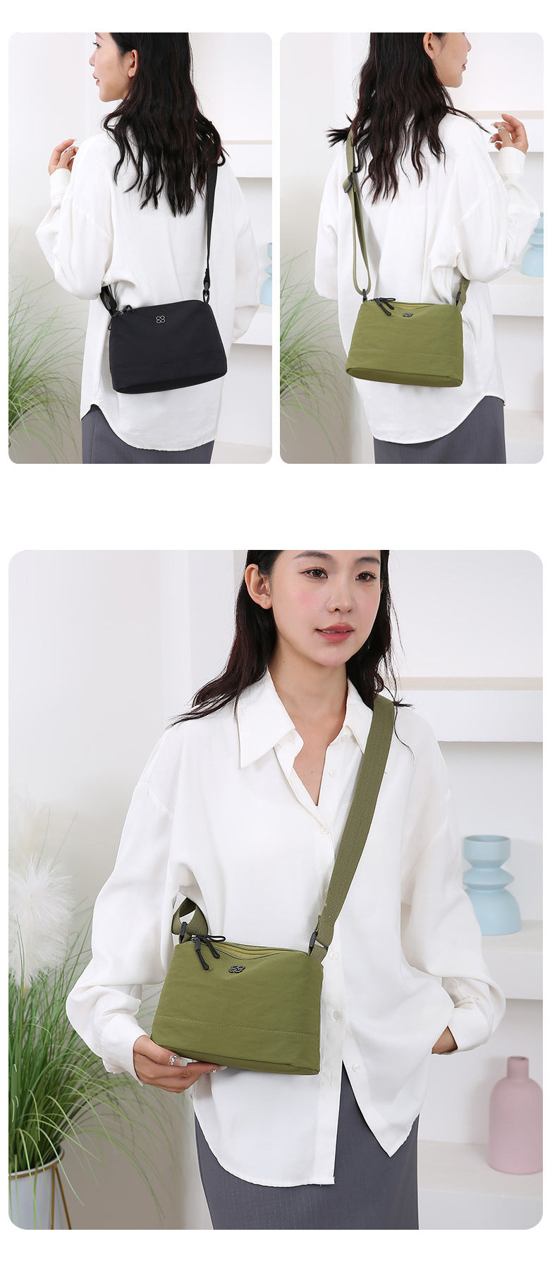 Black Lightweight Multi-Layer Crossbody Bag for Women – Compact, Water-Resistant Nylon Shoulder Bag with Adjustable Strap - Image 4
